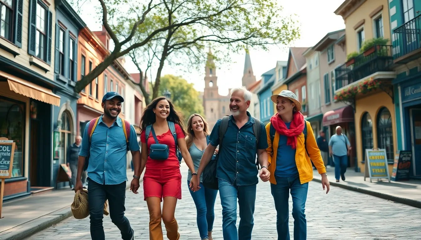 family exploring a historic town on a unique vacation.
