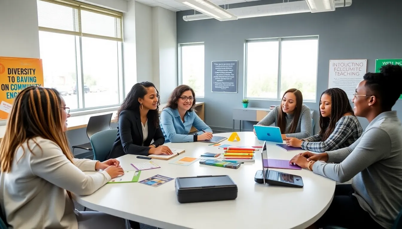 diverse students collaborating in a modern classroom at JMU College of Education.
