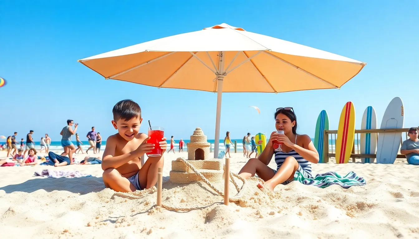family enjoying a sunny day at the beach on the East Coast.
